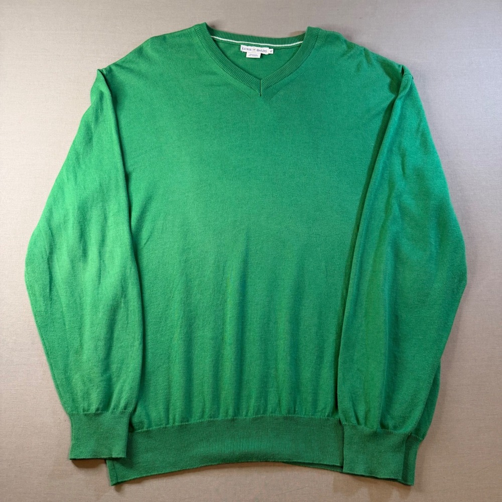 Luigi Baldo Mens XL Green Pima Cotton Cashmere V-Neck Sweater Made in Italy